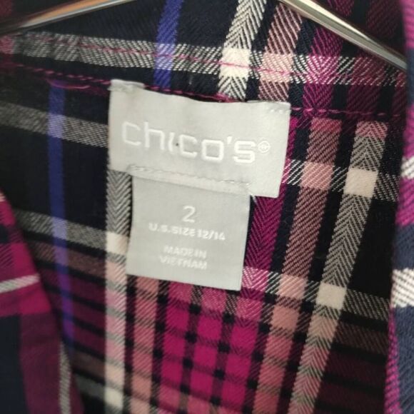 Chicos Womens Blouse Sz 12 Flannel Ruffles Button Shirt Purple Preppy #570315357 - Picture 9 of 16